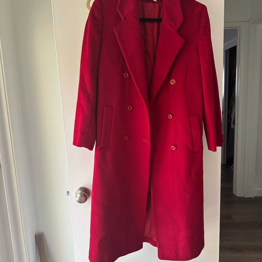 Vintage Double-Breasted Red Pea Coat